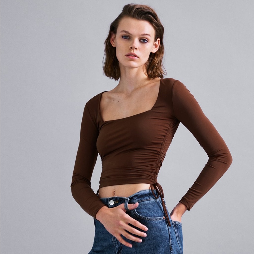 BNWT! Ruched Zara brown top!